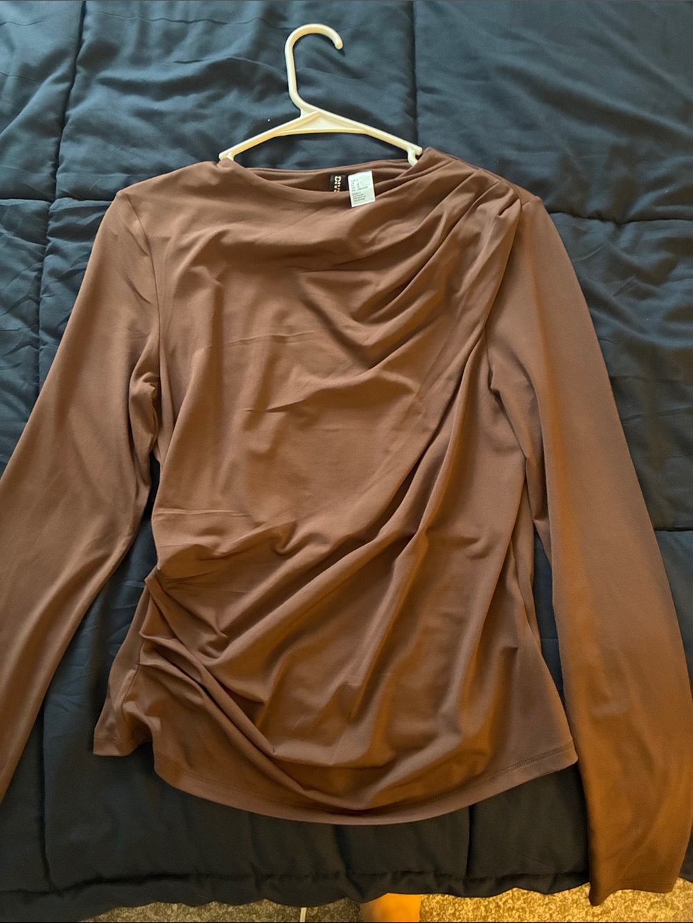 H&M Brown Draped Long-Sleeve Top